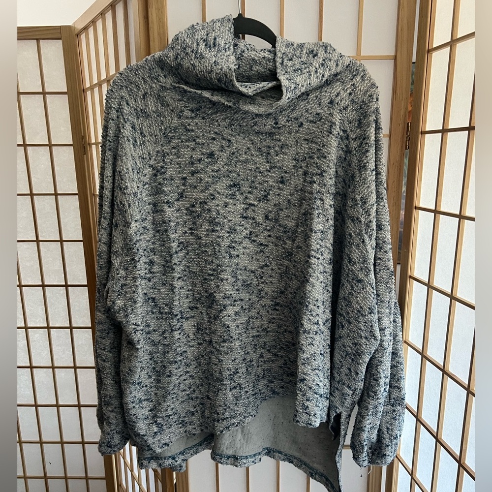 Free People Heathered Gray and Blue Cowl Neck Sweater